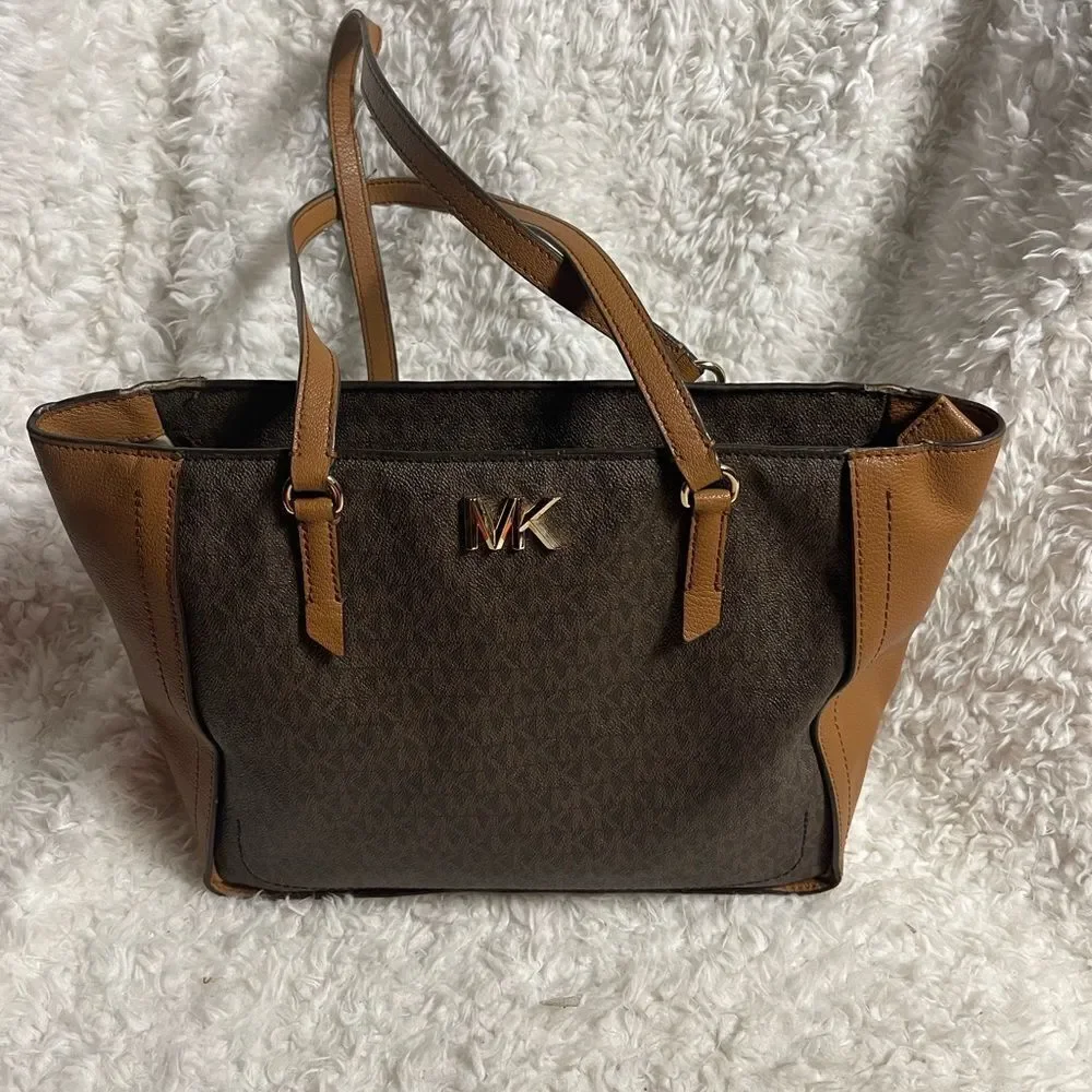Michael Kors Brown and Tan Tote Bag with Structured Design